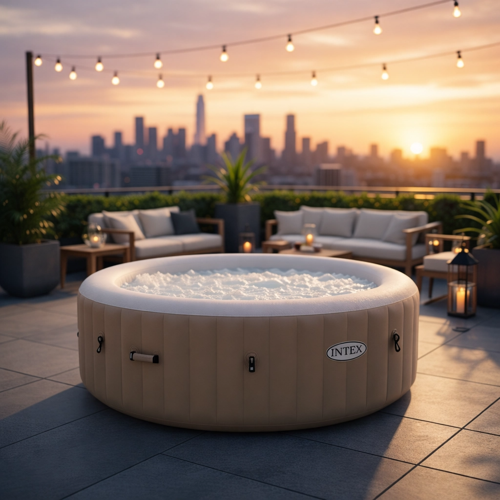Spa gonflable Jackbo 6 places avec couverture incluse, 120 jets, usage extérieur


