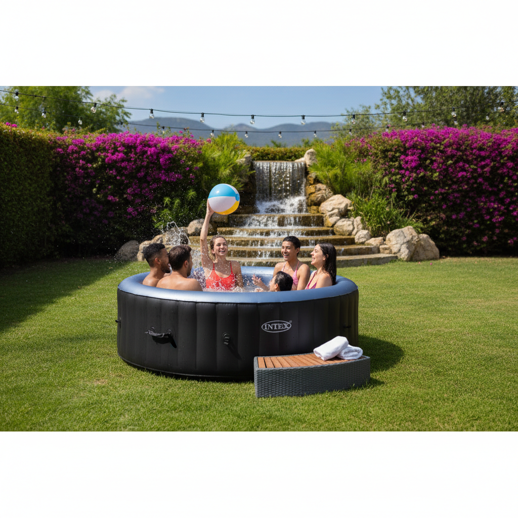 Spa gonflable rond 2-6 places grande capacité installé en extérieur